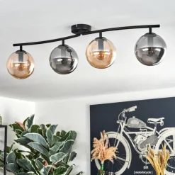 Gastor Plafonnier, Boule lumineuse Ambre, Fumé, 4 lumières