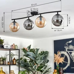 Gastor Plafonnier, Boule lumineuse Ambre, Fumé, 4 lumières