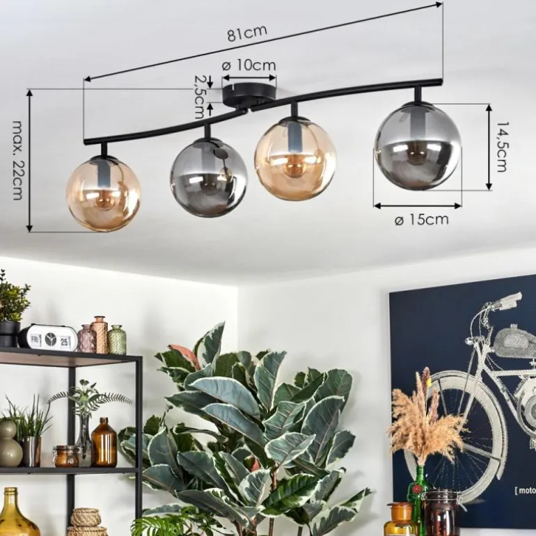 Gastor Plafonnier, Boule lumineuse Ambre, Fumé, 4 lumières