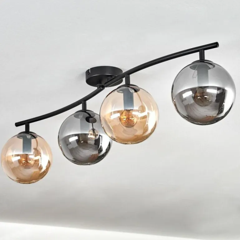 Gastor Plafonnier, Boule lumineuse Ambre, Fumé, 4 lumières