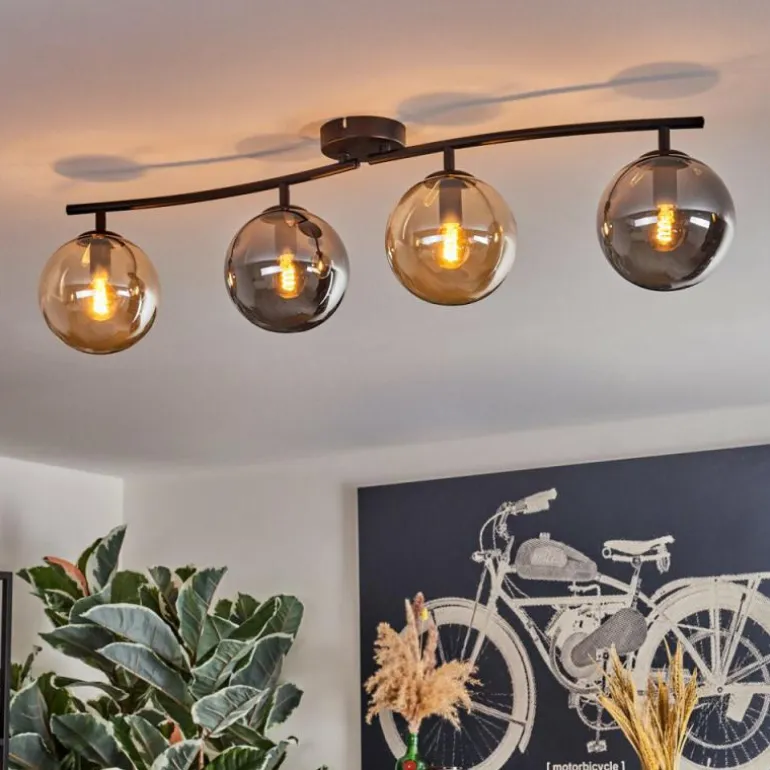 Gastor Plafonnier, Boule lumineuse Ambre, Fumé, 4 lumières