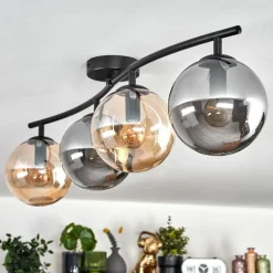 Gastor Plafonnier, Boule lumineuse Ambre, Fumé, 4 lumières