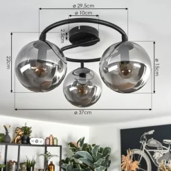 Gastor Plafonnier, Boule lumineuse 37 cm Fumé, 3 lumières