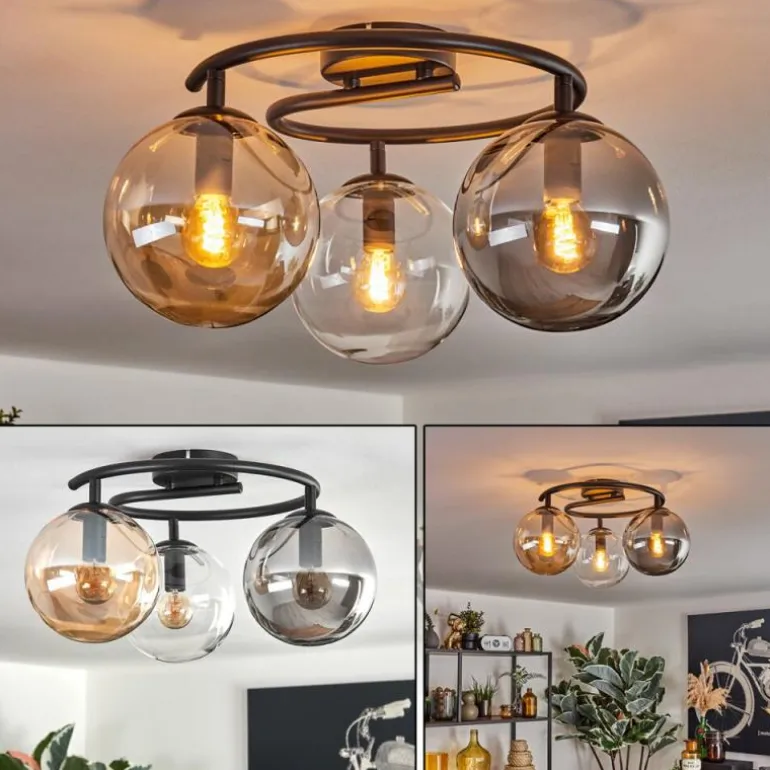 Gastor Plafonnier, Boule lumineuse 37 cm Ambre, Clair, Fumé, 3 lumières