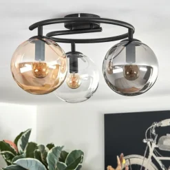 Gastor Plafonnier, Boule lumineuse 37 cm Ambre, Clair, Fumé, 3 lumières