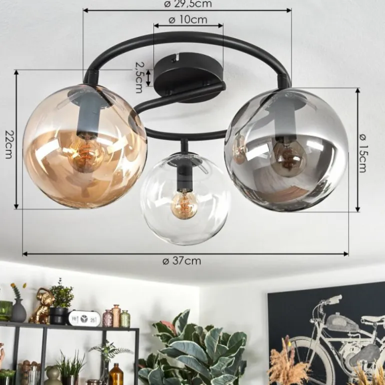 Gastor Plafonnier, Boule lumineuse 37 cm Ambre, Clair, Fumé, 3 lumières