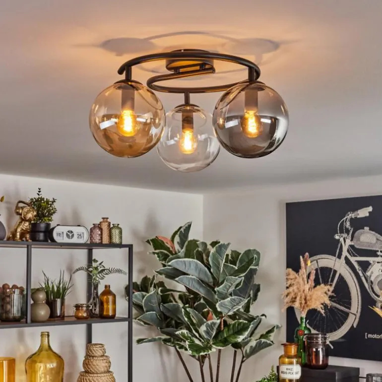 Gastor Plafonnier, Boule lumineuse 37 cm Ambre, Clair, Fumé, 3 lumières