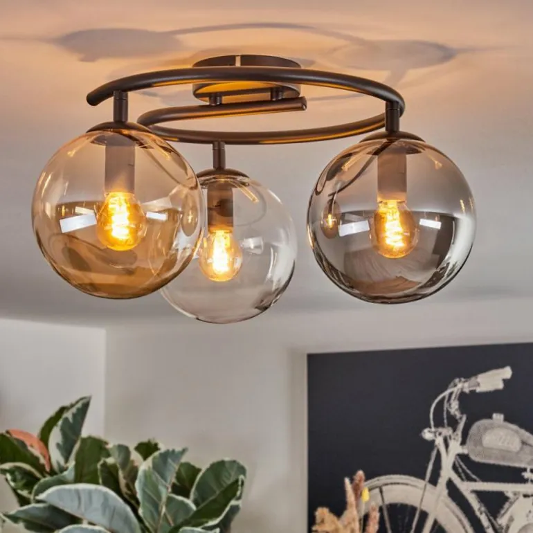 Gastor Plafonnier, Boule lumineuse 37 cm Ambre, Clair, Fumé, 3 lumières