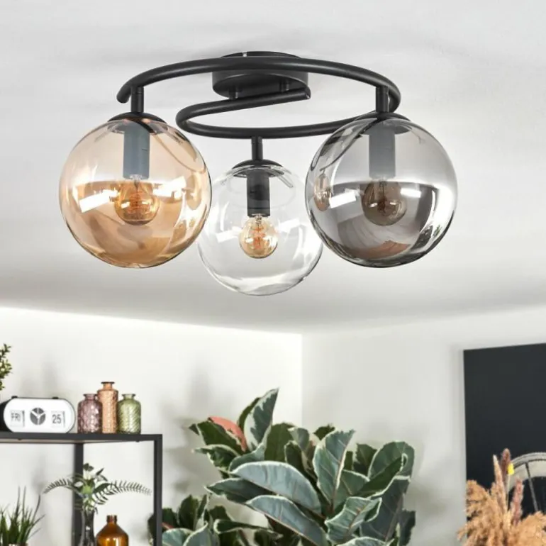 Gastor Plafonnier, Boule lumineuse 37 cm Ambre, Clair, Fumé, 3 lumières