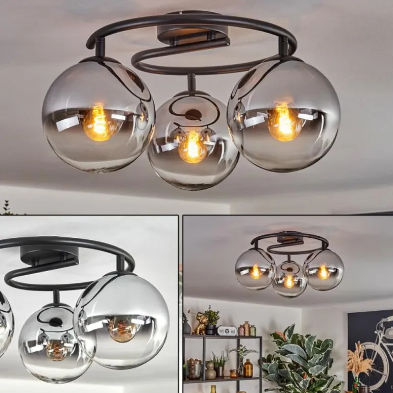 Gastor Plafonnier, Boule lumineuse 37 cm Chrome, Clair, Fumé, 3 lumières