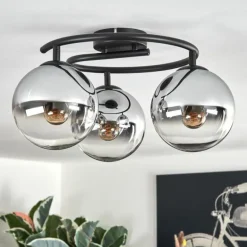 Gastor Plafonnier, Boule lumineuse 37 cm Chrome, Clair, Fumé, 3 lumières