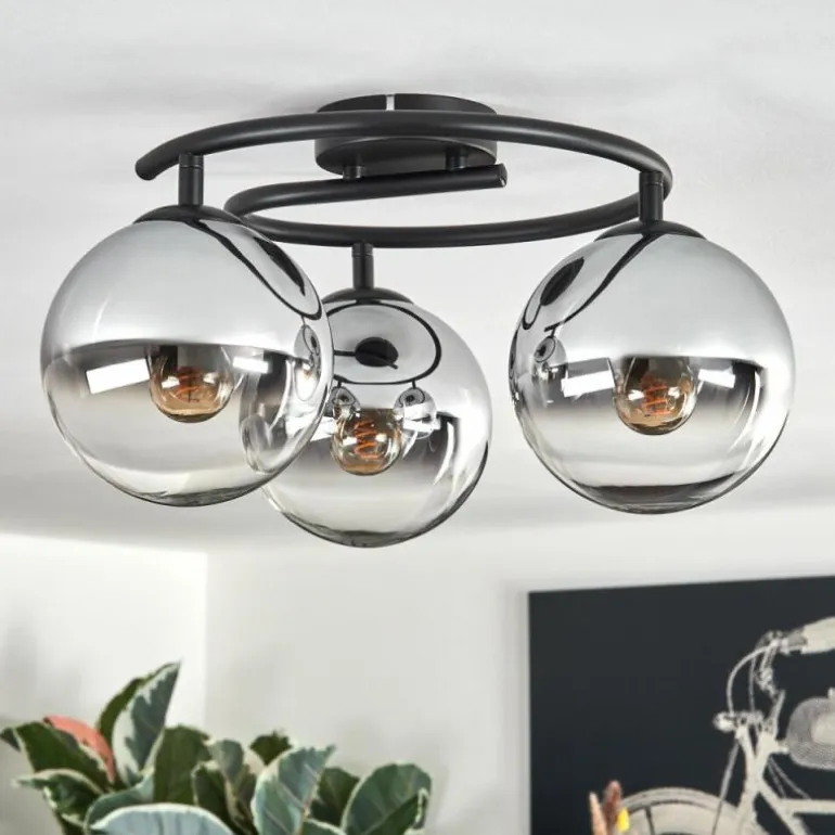 Gastor Plafonnier, Boule lumineuse 37 cm Chrome, Clair, Fumé, 3 lumières