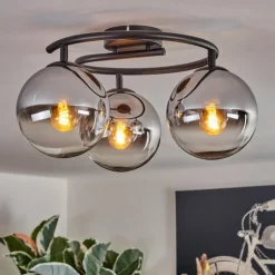 Gastor Plafonnier, Boule lumineuse 37 cm Chrome, Clair, Fumé, 3 lumières