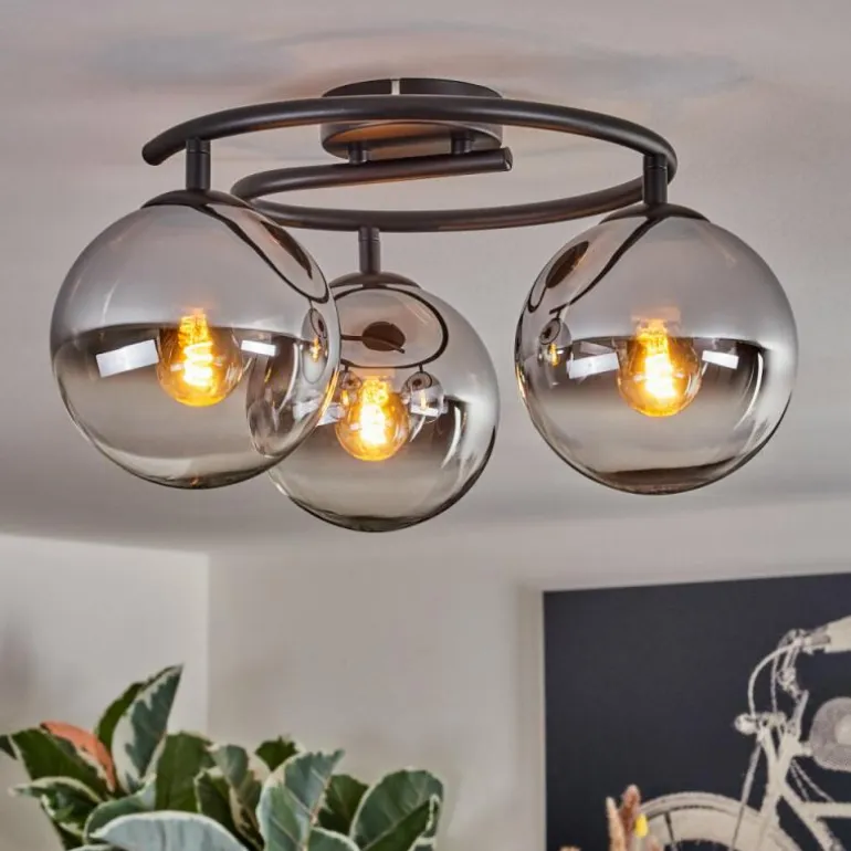 Gastor Plafonnier, Boule lumineuse 37 cm Chrome, Clair, Fumé, 3 lumières