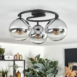 Gastor Plafonnier, Boule lumineuse 37 cm Chrome, Clair, Fumé, 3 lumières