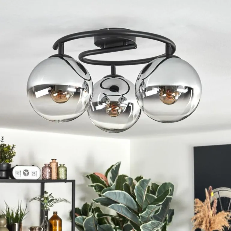 Gastor Plafonnier, Boule lumineuse 37 cm Chrome, Clair, Fumé, 3 lumières