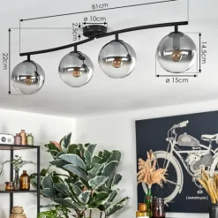 Gastor Plafonnier, Boule lumineuse Clair, Fumé, 4 lumières