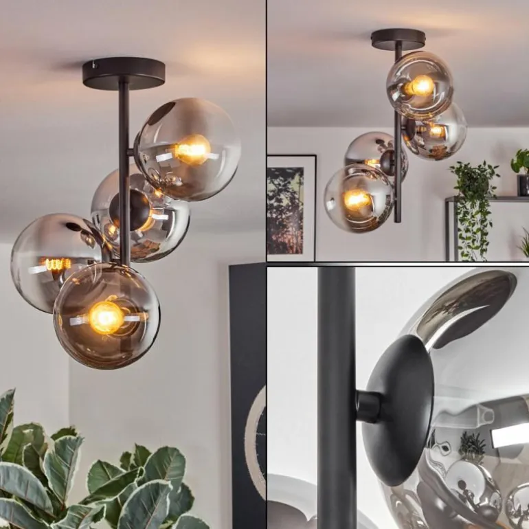 Gastor Plafonnier, Boule lumineuse Chrome, Clair, Fumé, 4 lumières