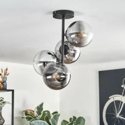 Gastor Plafonnier, Boule lumineuse Chrome, Clair, Fumé, 4 lumières