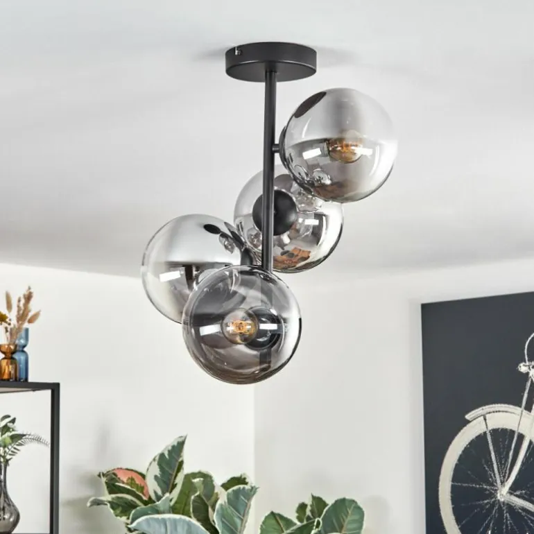 Gastor Plafonnier, Boule lumineuse Chrome, Clair, Fumé, 4 lumières