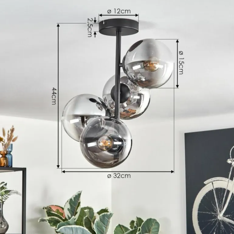 Gastor Plafonnier, Boule lumineuse Chrome, Clair, Fumé, 4 lumières
