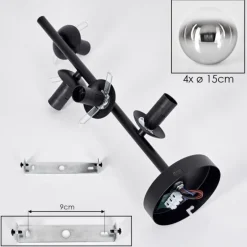 Gastor Plafonnier, Boule lumineuse Chrome, Clair, Fumé, 4 lumières