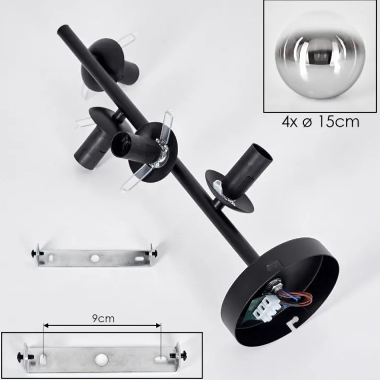 Gastor Plafonnier, Boule lumineuse Chrome, Clair, Fumé, 4 lumières