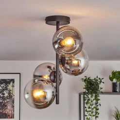 Gastor Plafonnier, Boule lumineuse Chrome, Clair, Fumé, 4 lumières