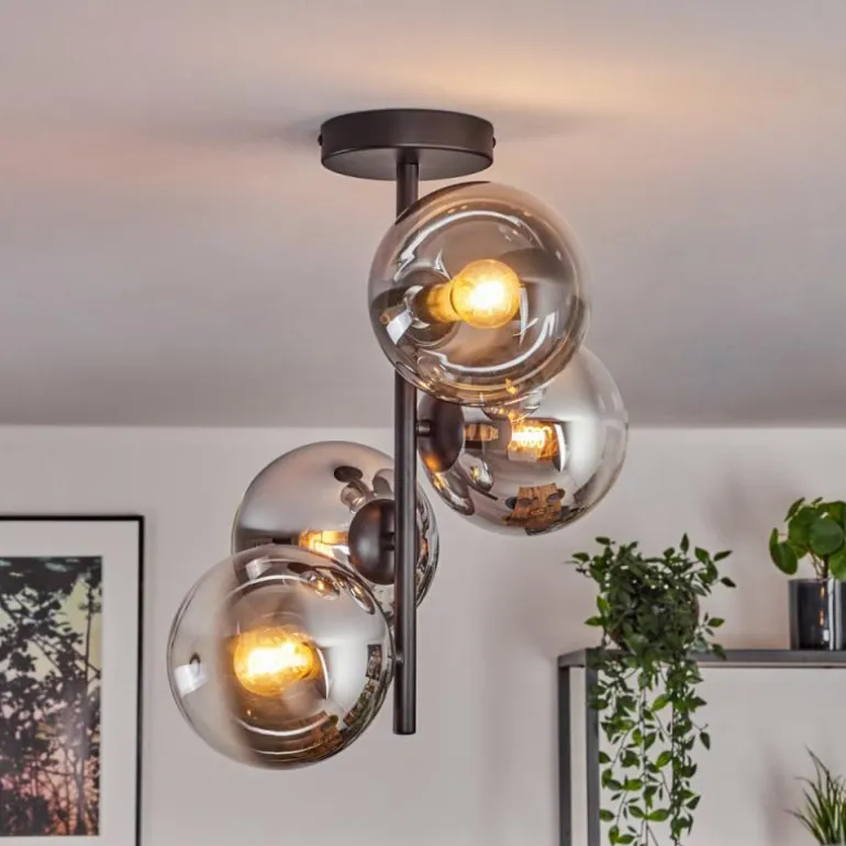 Gastor Plafonnier, Boule lumineuse Chrome, Clair, Fumé, 4 lumières