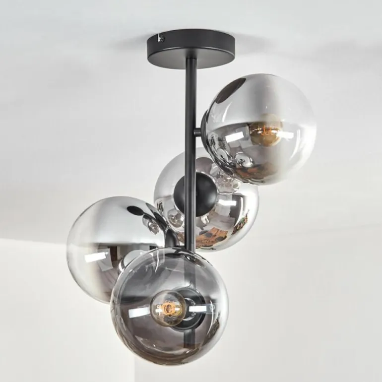 Gastor Plafonnier, Boule lumineuse Chrome, Clair, Fumé, 4 lumières