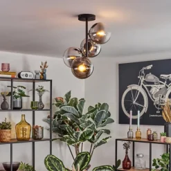 Gastor Plafonnier, Boule lumineuse Chrome, Clair, Fumé, 4 lumières