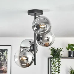 Gastor Plafonnier, Boule lumineuse Chrome, Clair, Fumé, 4 lumières