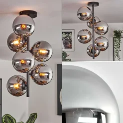 Gastor Plafonnier, Boule lumineuse Chrome, Fumé, 6 lumières