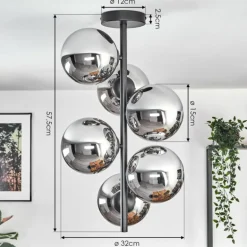 Gastor Plafonnier, Boule lumineuse Chrome, Fumé, 6 lumières
