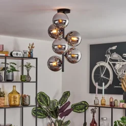Gastor Plafonnier, Boule lumineuse Chrome, Fumé, 6 lumières