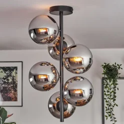 Gastor Plafonnier, Boule lumineuse Chrome, Fumé, 6 lumières