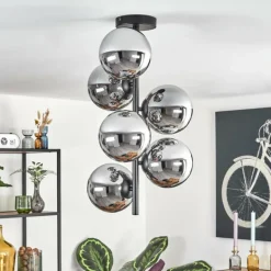 Gastor Plafonnier, Boule lumineuse Chrome, Fumé, 6 lumières