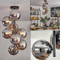 Gastor Plafonnier, Boule lumineuse Chrome, Fumé, 8 lumières