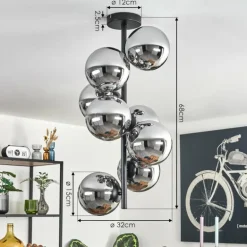 Gastor Plafonnier, Boule lumineuse Chrome, Fumé, 8 lumières