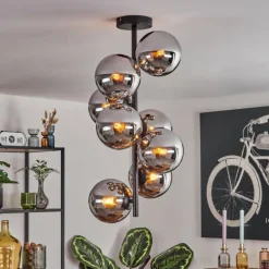 Gastor Plafonnier, Boule lumineuse Chrome, Fumé, 8 lumières