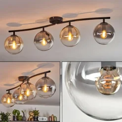 Gastor Plafonnier, Boule lumineuse Ambre, Clair, Fumé, 4 lumières