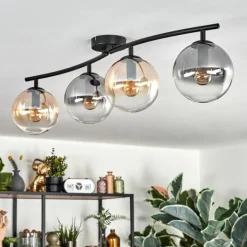 Gastor Plafonnier, Boule lumineuse Ambre, Clair, Fumé, 4 lumières
