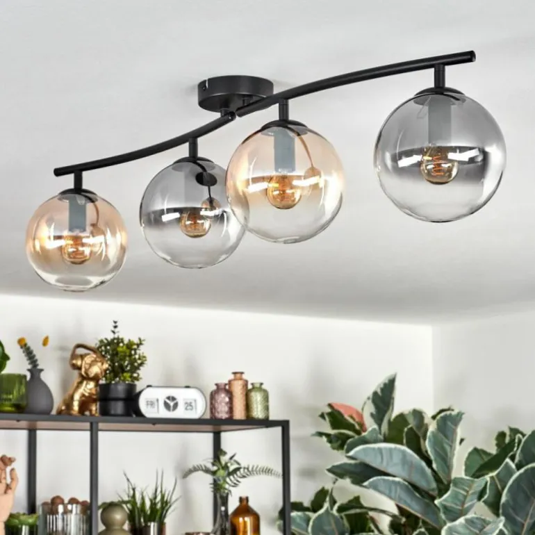 Gastor Plafonnier, Boule lumineuse Ambre, Clair, Fumé, 4 lumières