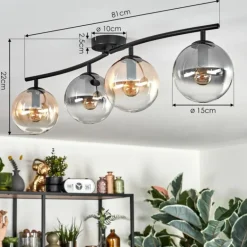 Gastor Plafonnier, Boule lumineuse Ambre, Clair, Fumé, 4 lumières
