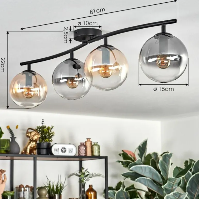 Gastor Plafonnier, Boule lumineuse Ambre, Clair, Fumé, 4 lumières