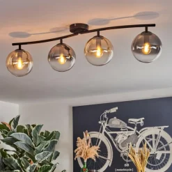 Gastor Plafonnier, Boule lumineuse Ambre, Clair, Fumé, 4 lumières