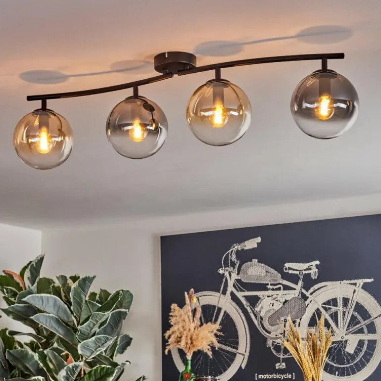 Gastor Plafonnier, Boule lumineuse Ambre, Clair, Fumé, 4 lumières