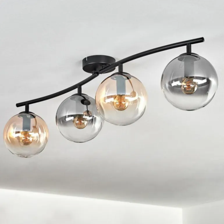 Gastor Plafonnier, Boule lumineuse Ambre, Clair, Fumé, 4 lumières