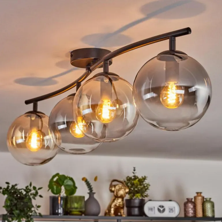 Gastor Plafonnier, Boule lumineuse Ambre, Clair, Fumé, 4 lumières