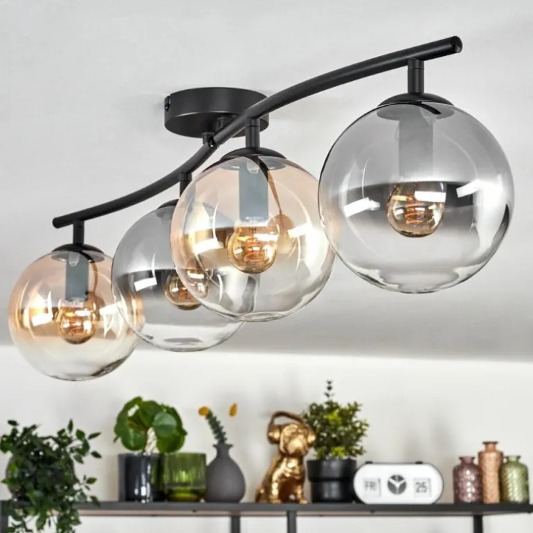 Gastor Plafonnier, Boule lumineuse Ambre, Clair, Fumé, 4 lumières